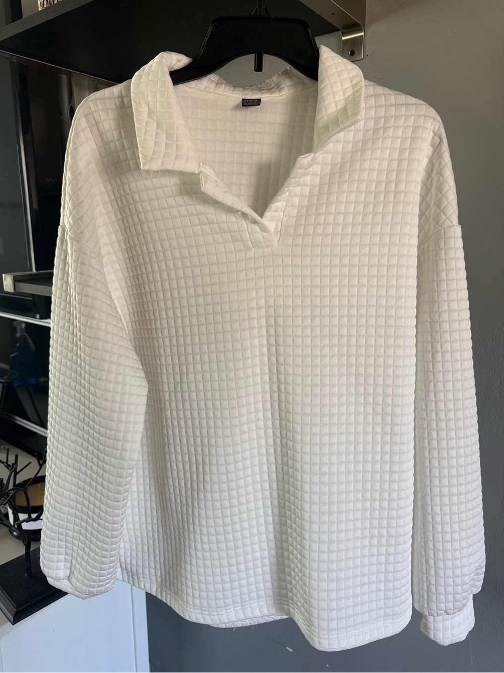 SHEIN White Waffle Knit Collared Pullover